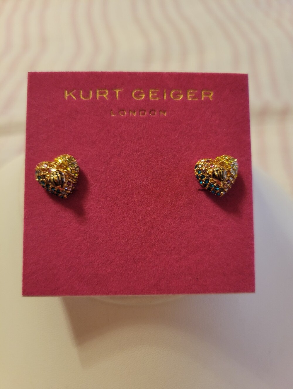 Kurt Geiger Gold Heart Crystal Stud Earrings with Multicolor Accents